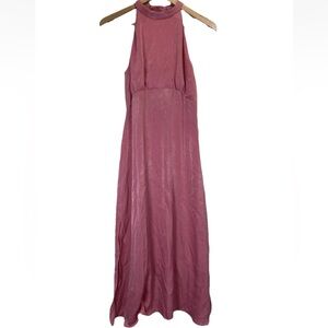 ZARA Women’s S Silk Effect Pink High Neck Cut Out Dress Wedding Formal Elegant‎